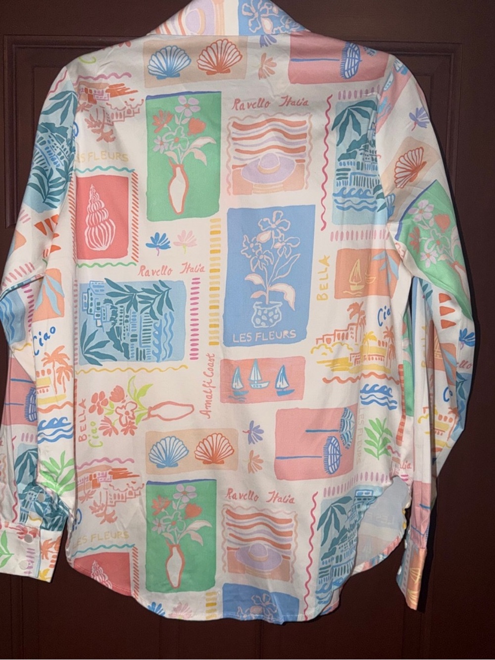 Prosperina Paula Multi Print Cotton Button Front Blouse Top NWT Size Large - Picture 4 of 4